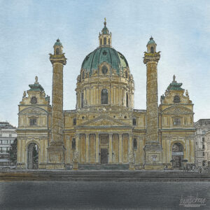 Wien Karlskirche im Stil einer Radierung