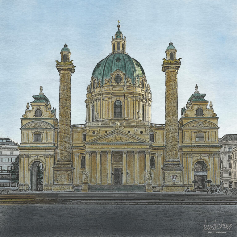 Wien Karlskirche im Stil einer Radierung